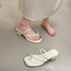 Minimalist ins rhinestone sandals women's summer legs long fashion one-word drag comfortable versatile lightweight square heel cool slippers