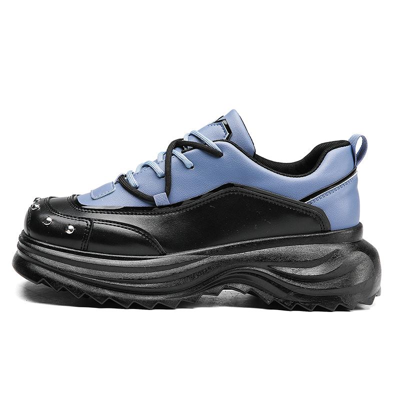 Fashion Fashion Blue Square Toe Leather Shoes Men Chunky Casual Sneakers Designer Rivets Platform Shoes Men Increase Height Derby Shoes