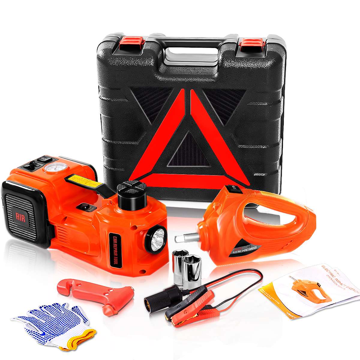 

DC12V 5T 3 в 1 электрический гидравлический автомобильный домкрат комплект бытовой простой в использовании аварийный инструмент с воздушным насосом и ударным гайковертом оранжевый