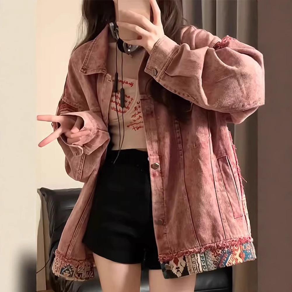 Damen Retro Patchwork Jeansjacke - Locker, Lässig, Vielseitiges Frühjahrs-/Herbst-Arbeitskleidung Top