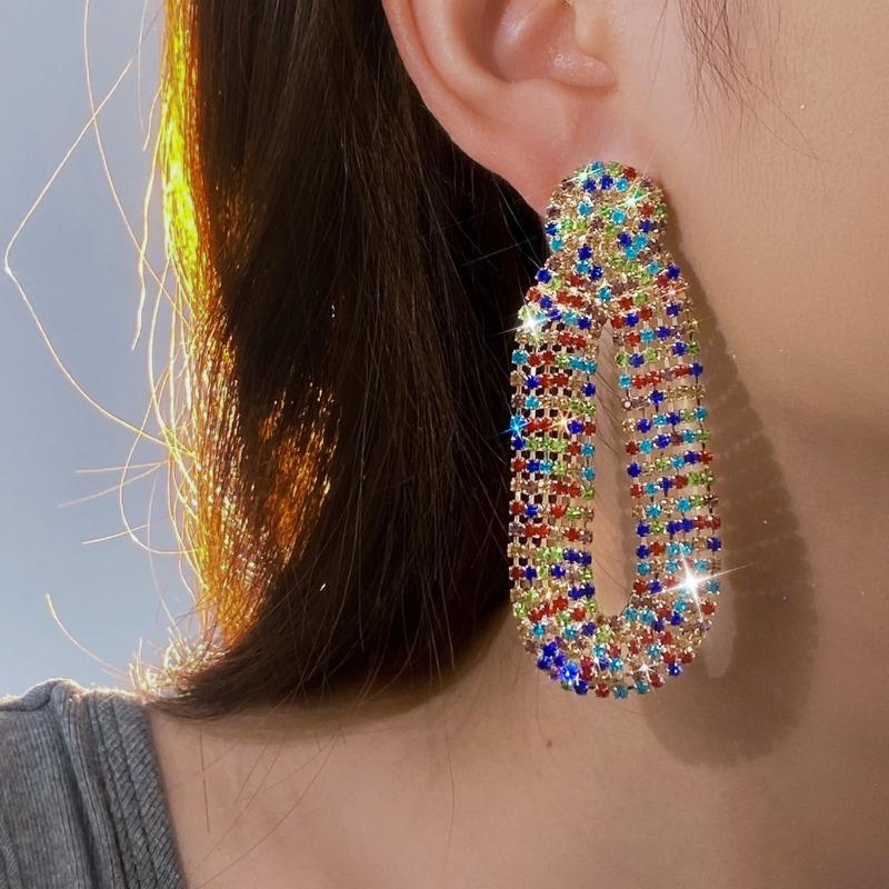 Silver Needle Zircon Geometric Color Earrings European and American High-end Earrings Light Luxury Fashion Exquisite Earrings