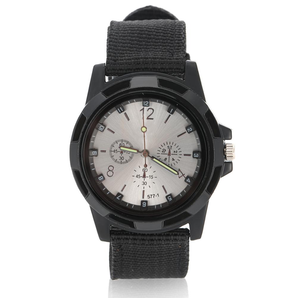 Electronic Analog Wrist Watch Round Nylon Strap Military Wristwatch (Coffee)