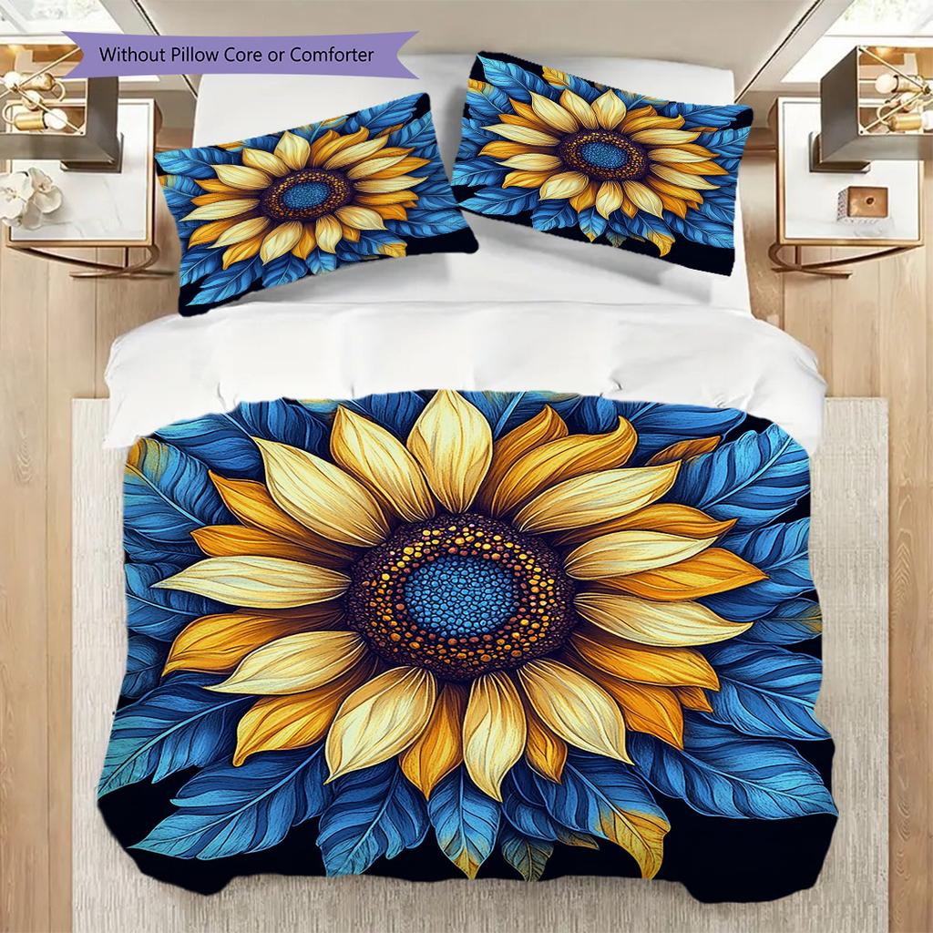 Sunflower Pattern Bedding Quilt Set Quilt Cover Pillowcase Home Decoration Birthday Gift (1 * Duvet Cover + 2 * Pillowcase, Without Core)