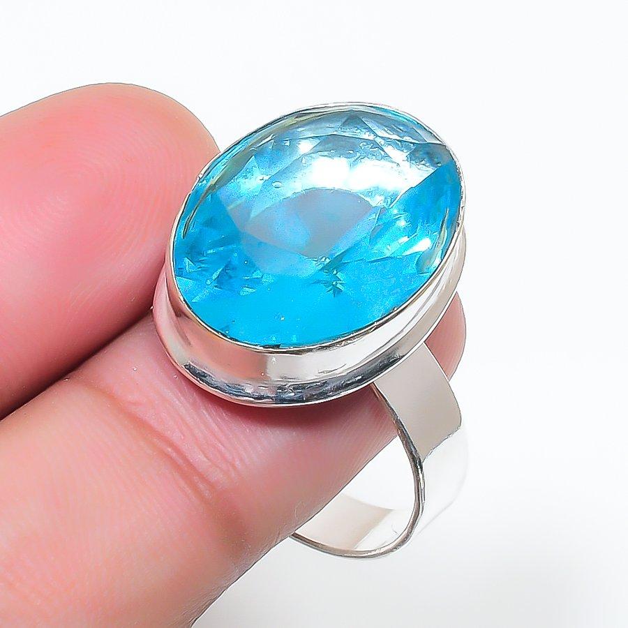 Natural Blue Topaz Gemstone 925 Sterling Silver Jewelry Ring Size 10 AR-17113