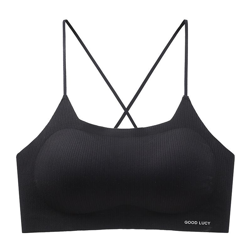 

Beautiful back thin summer sling vest Internet celebrity explosion tube top outer wear chest wrap gather sexy bra l size weight 52.5-60kg чорний