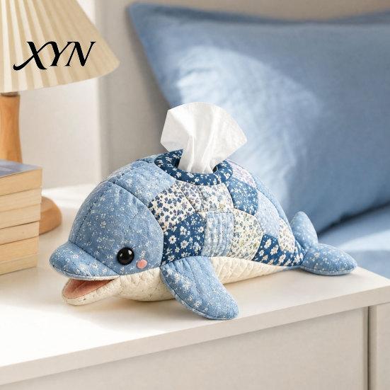 Clownfish Tissue Box DIY Box, Top Opening Soft Fabric Cover, Marine Animal Theme Suede Texture Dispenser, Multipurpose Patchwork Designs Sewing