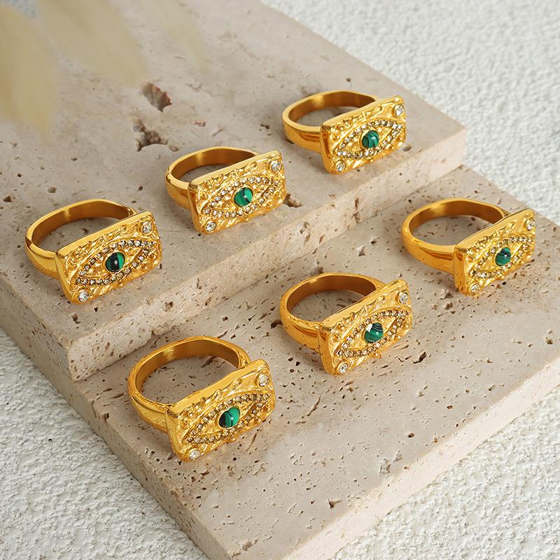 

Retro Square Ring with Turquoise Zircon and Eye of Protection Design in Stainless Steel US 8 - 57mm Circumference