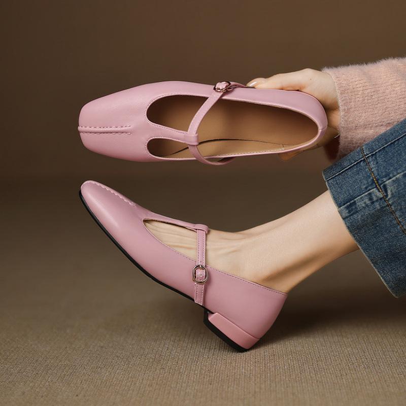 Four Seasons Wear Women's Flat Shoes Casual Square Head Single Shoes Women's Solid Color Low Heel Large Size Shoes Sleeve Square Heel New Women's Shoe