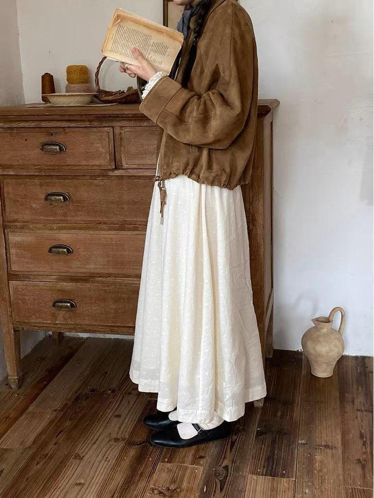 Women's 2026 Spring New Arrival: Simple White Long Loose-Fit Skirt with Wide Hem