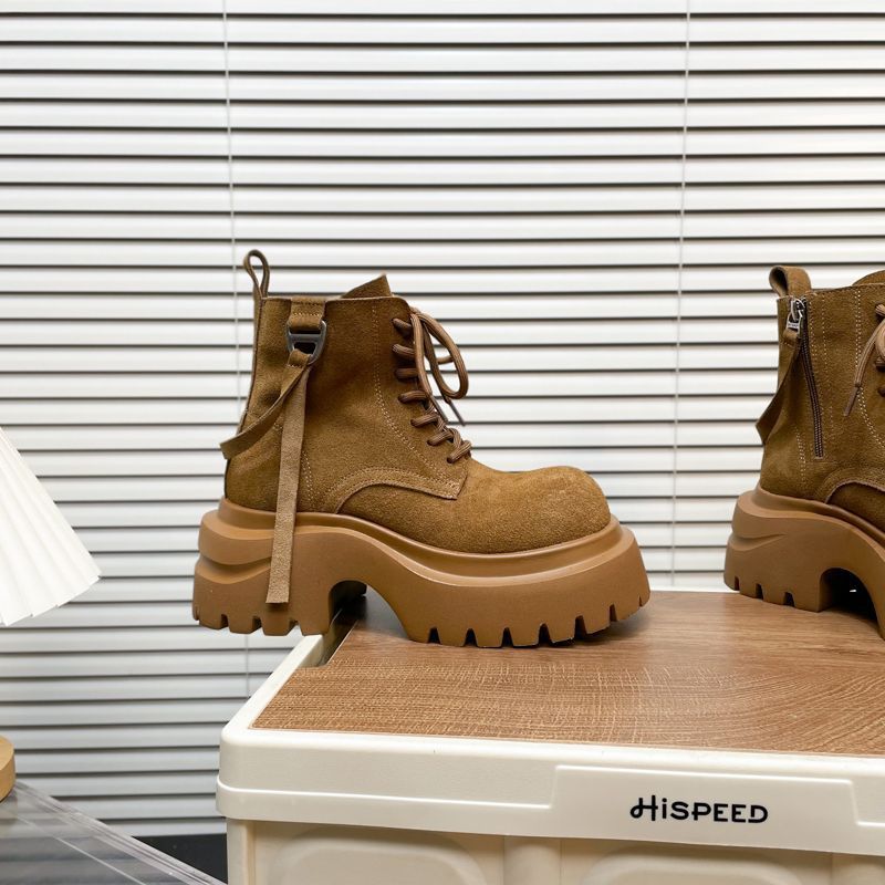 Women's Matte Leather Big Head Martin Boots,Thick Sole Motorcycle Ankle Boots for Autumn Winter