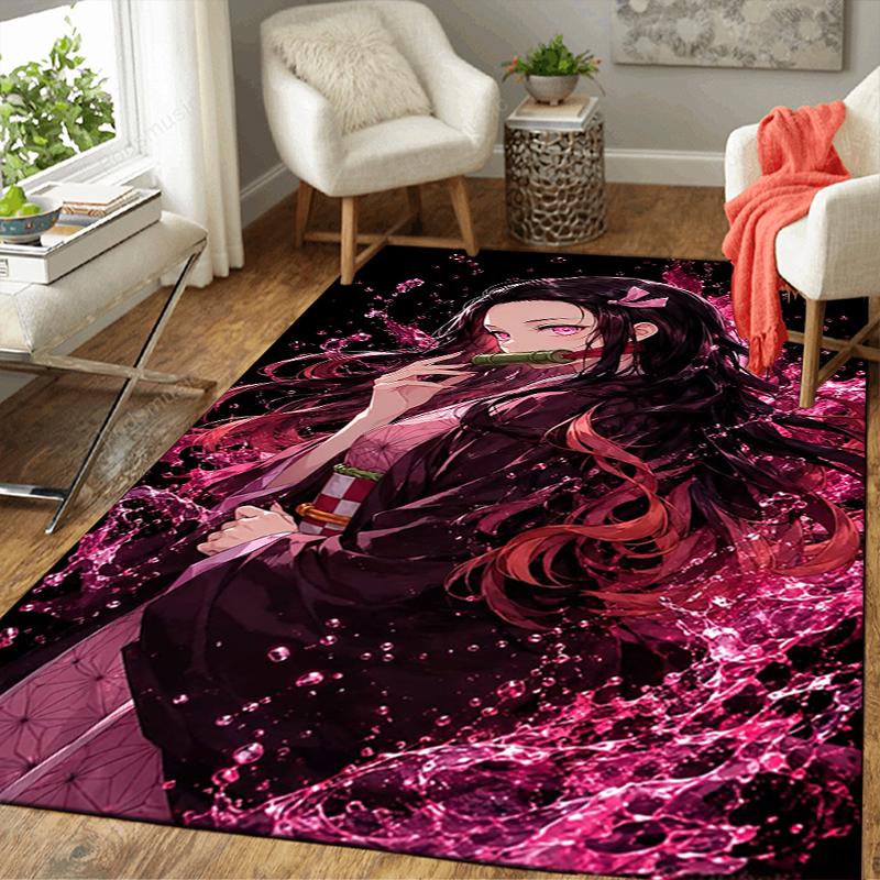 Demon Slayer Art Print Crystal Velvet Plush Rug AntiSlip Resistant Floor Carpet For Indoor Household Home Decoration