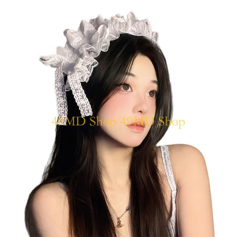 

49MD Sweet Simple Lace Headwear Antiskid Ladies Hairpiece Delicate Headpiece for Parties and Daily Wear белый
