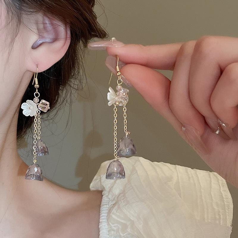 Boucles d'oreilles élégantes rétro en cristal à pampilles de fleurs - Argent sterling pour femmes