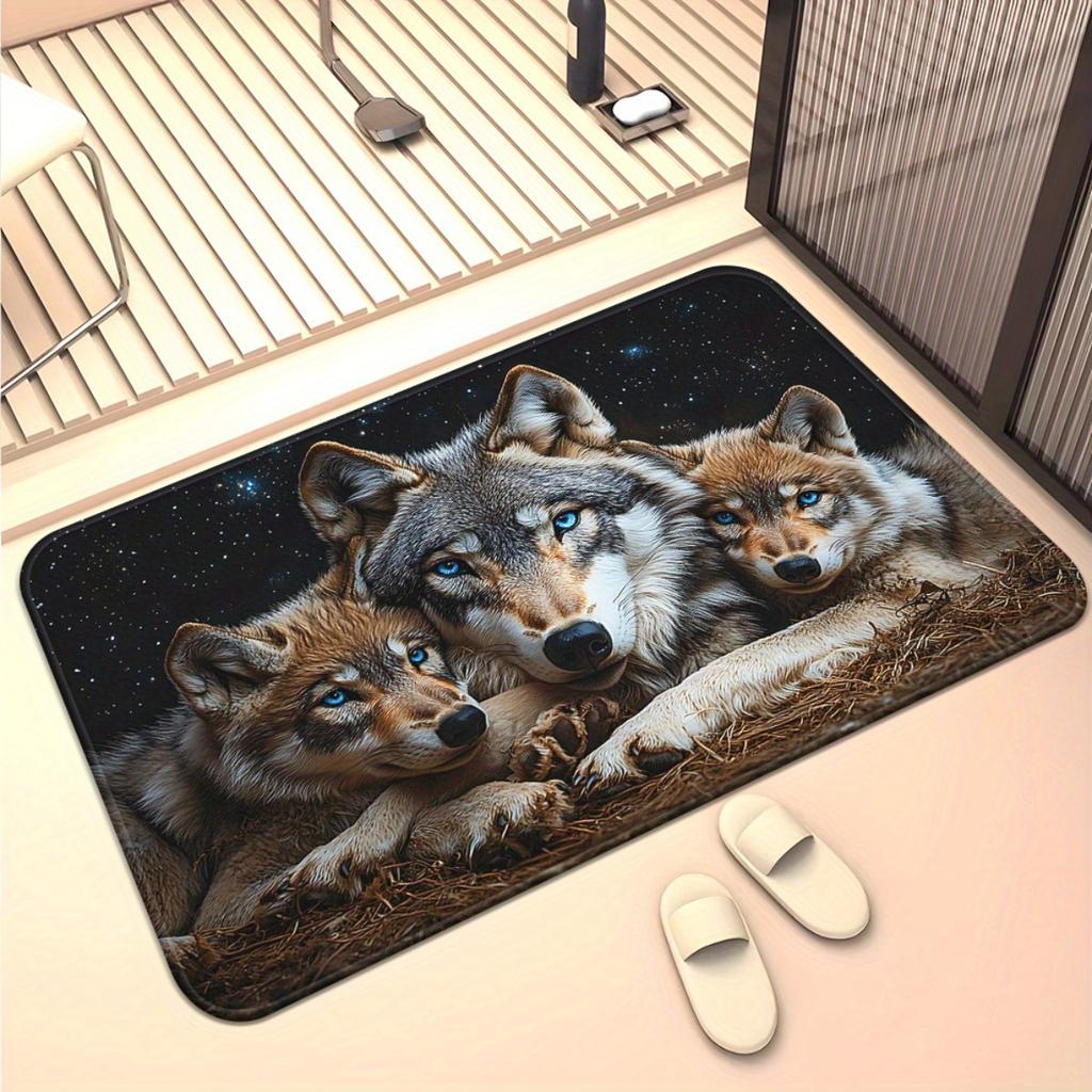 Starry Sky Wolf Print Kitchen Rug, Anti Fatigue Waterproof Non-Slip Comfort Standing Floor Mat for Kitchen