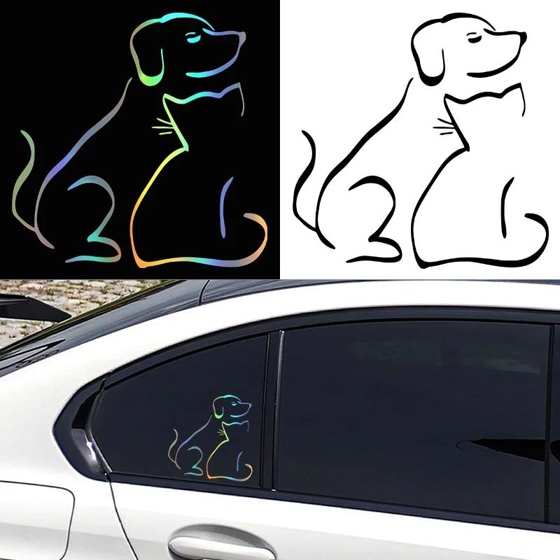 14.5*14.5CM Cute Intereting Dog and Cat Vinyl Decal Car Sticker Window Decor Art Sticker