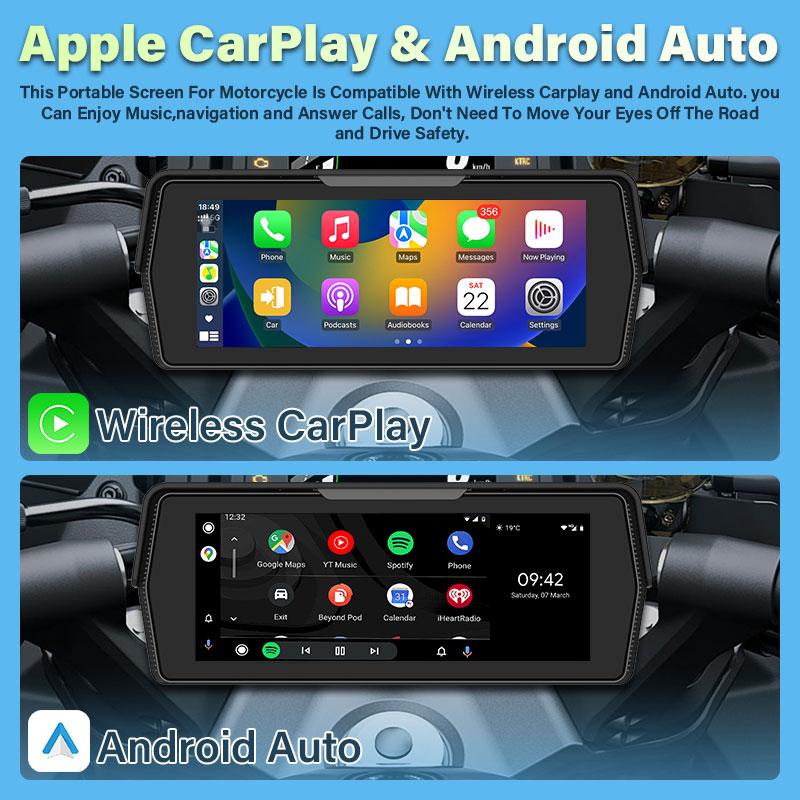 6.8 Inch Motorcycle Navigation 2K DVR Wireless CarPlay Android Auto IP67 Waterproof Dual Bluetooth Display Screen Portable TPMS