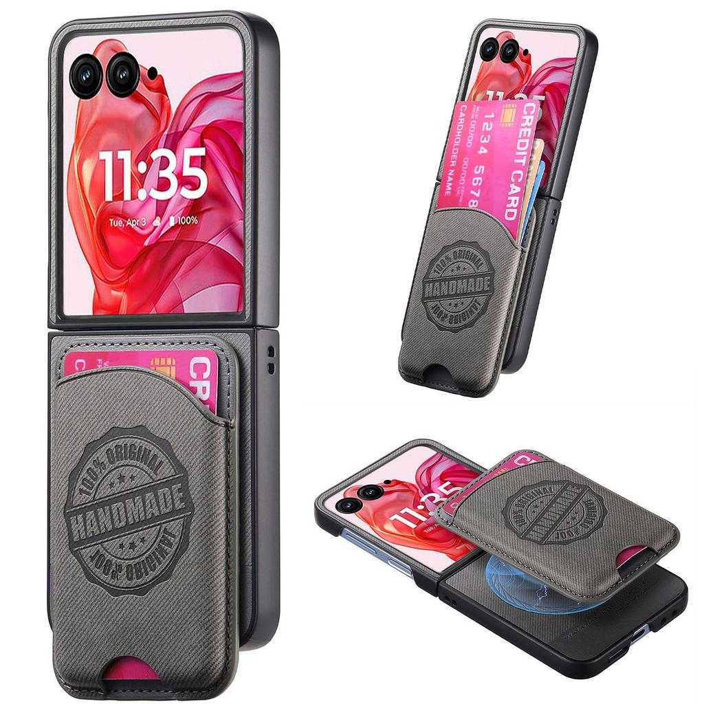 For Motorola Razr 50 Ultra 5G Case with Card Bag Compatible with MagSafe Denim Texture Leather Back Cover