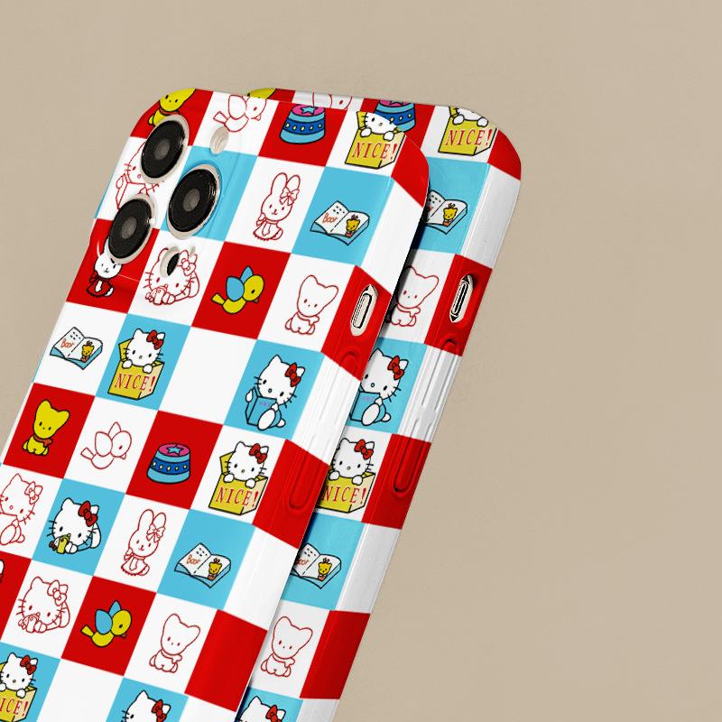 ins creative plaid hellokitty for iphone11promax mobile phone case 11 Hello Kitty new 11
