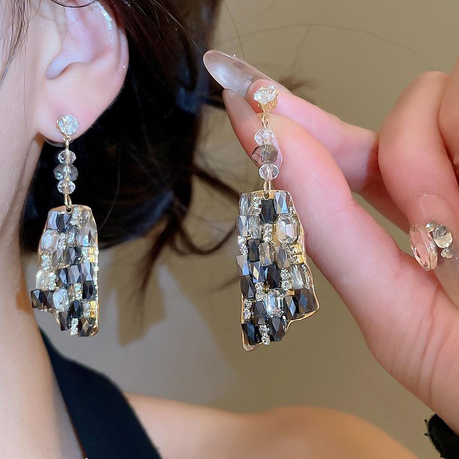 Srebrne Kolczyki Geometryczne z Cyrkoniami: Luksusowa, wysokiej klasy biżuteria w europejskim stylu dworskim dla kobiet