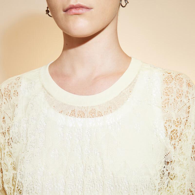 LESS 2023 Autumn Openwork Knit Short Sleeve Pullover