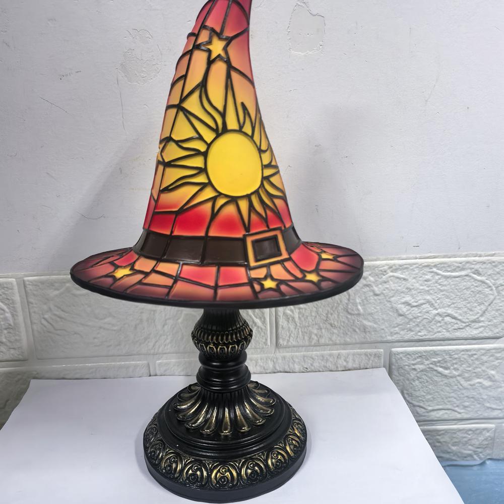 Stained Glass Witch Hat Lamp Halloween Hat Lamp Table Lamp for Living Room Home Bedroom Decorati