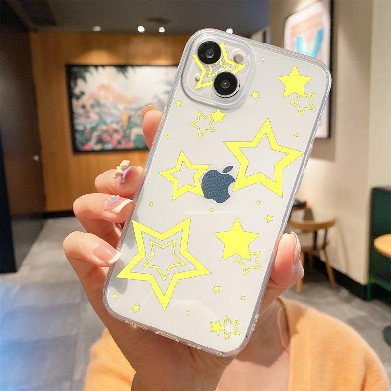 For iPhone 15 16 14 13 12 mini 11 Pro Max XS X XR SE 7 8 Plus Silicone Clear Cover Style Stars Pattern Luxury Phone Case