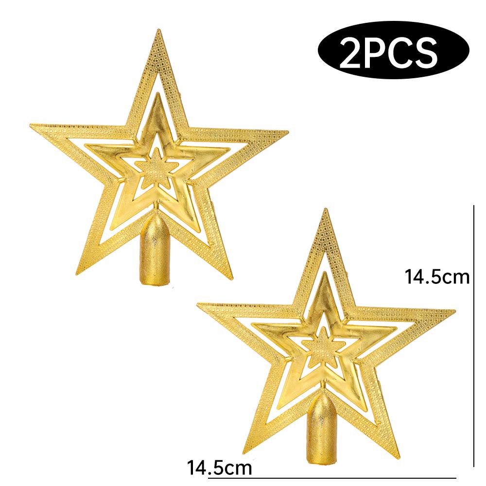 

2 Pcs Pentagram Christmas Tree Top Decorations Pentagram Flat Hollow Xmas Holiday Party Atmosphere Five Pointed Star Ornaments