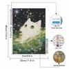 5D Full Drill Round Diamond Painting Kit Cute White Cat Starry Night Living Room Decoration Craft Wall Art.