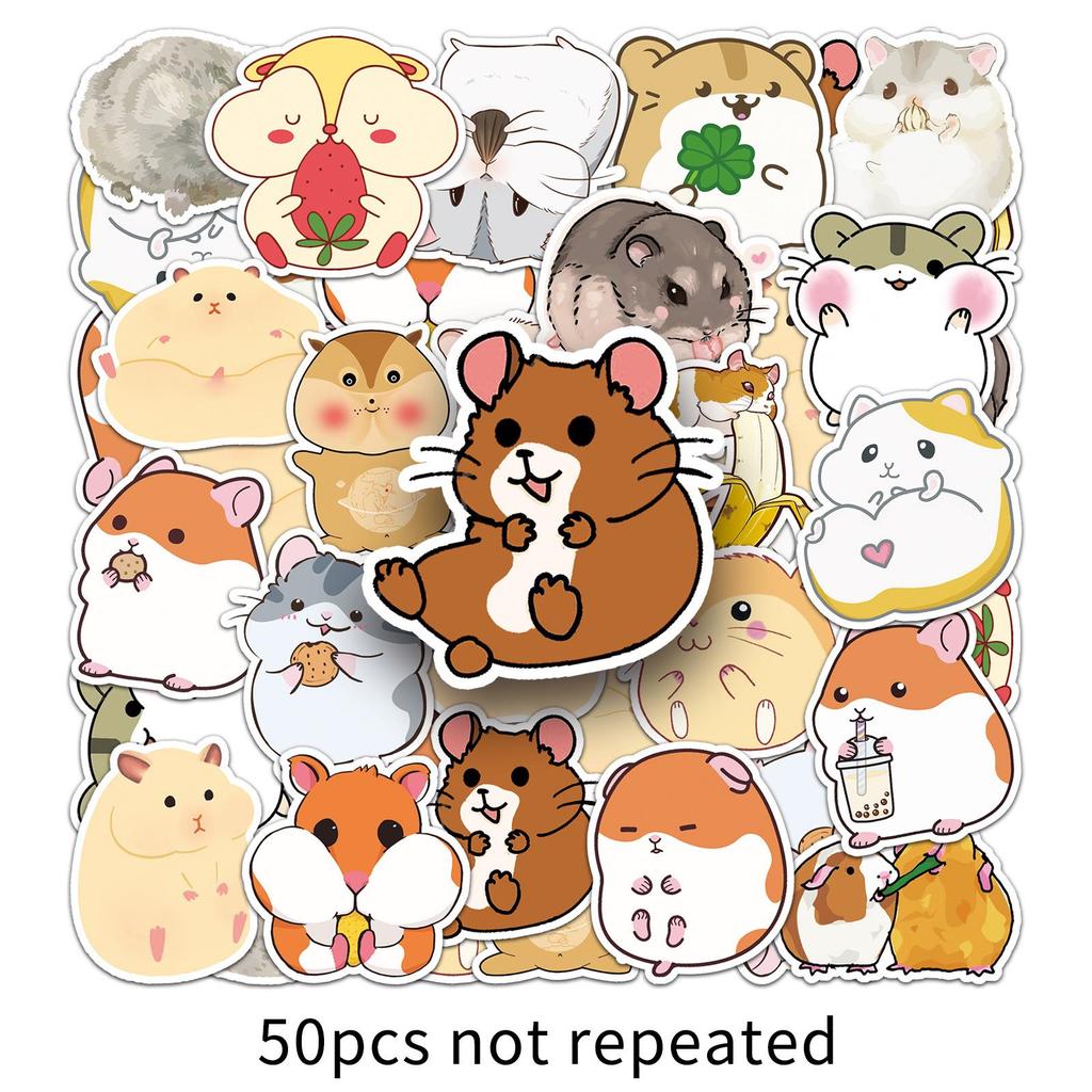 50pcs Waterproof Hamster Cartoon Stickers for DIY Kids' Water Bottles & Suitcases