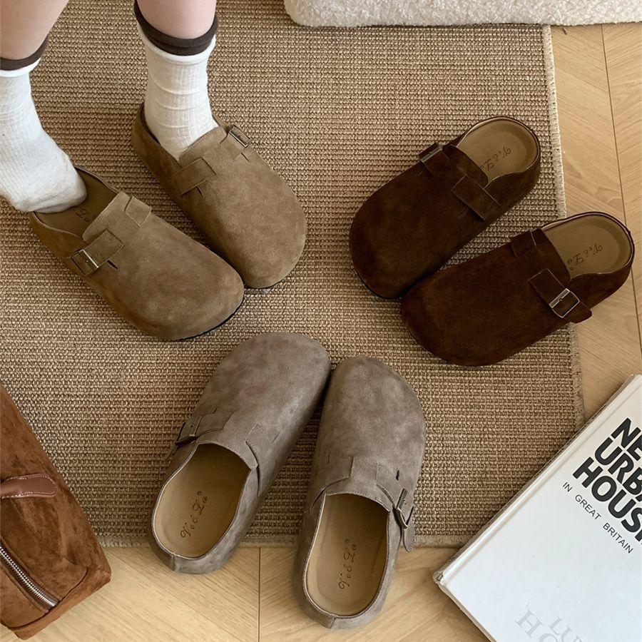 Thick-soled inner height-increasing shoes for women to wear outside autumn and winter new lazy one-pedal soft-soled non-slip bag head slippers
