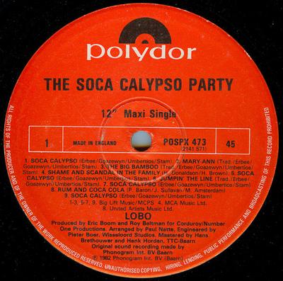 12-Zoll-Schallplatte LOBO - The Soca Calypso Party POSPX473 Polydor 1982 UK Tanz & Elektronik Gebraucht