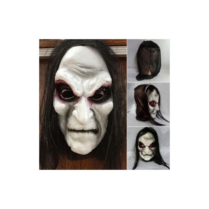 Wysokiej Jakości Halloweenowa Czarna Maska na Całą Głowę z Długimi Włosami Na Straszne Imprezy Cosplay
