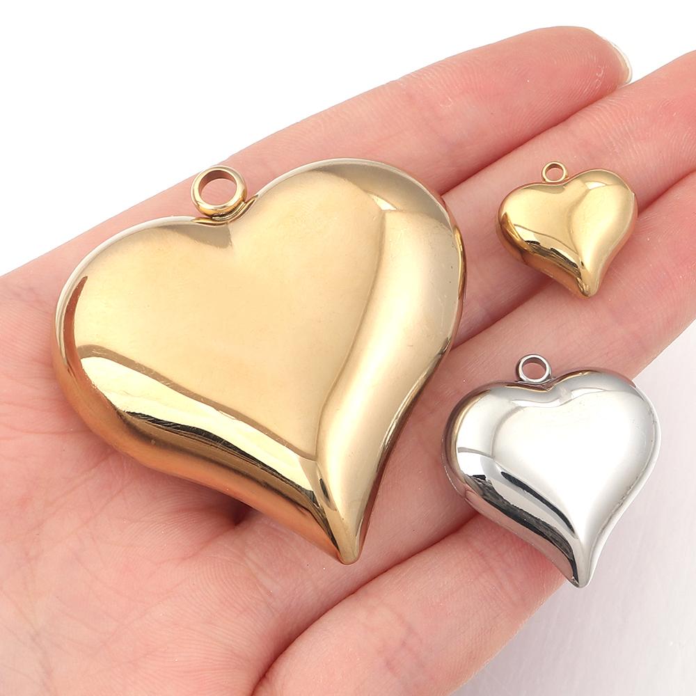 1pc Stainless Steel Heart Charms Metal Polished Charms Pendants for DIY Jewelry Making Necklace Bracelets Earrings Accessories