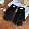 Hairy gloves female winter cute color matching plush knitted wool five fingers plush thickened cycling warm
