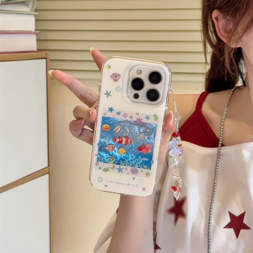 Korean INS cute ocean fish phone case for iPhone 13 14 15 16 Pro Max Fundas with charm kawaii cute protective cover For 15 pro