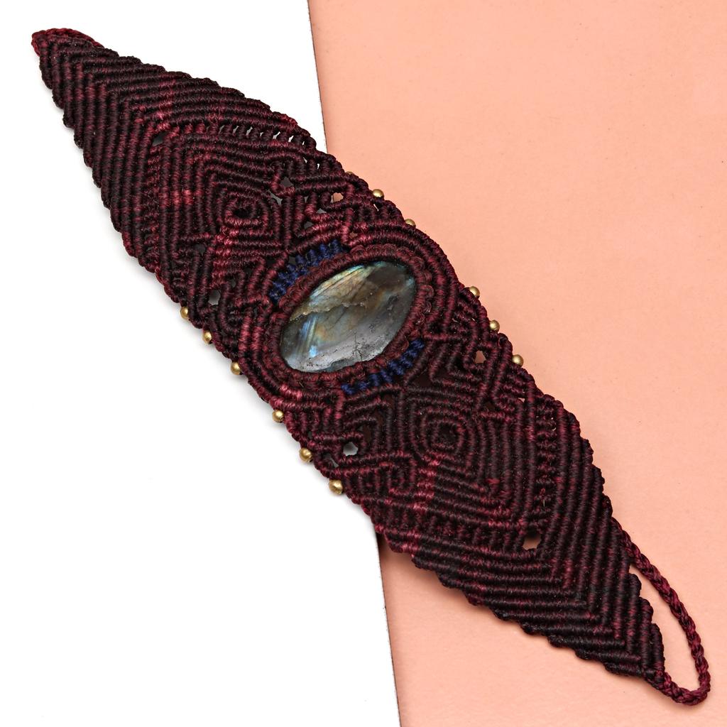 Macrame Labradorite Necklace Pendant Natural Handmade Bohemian Crystal Stone