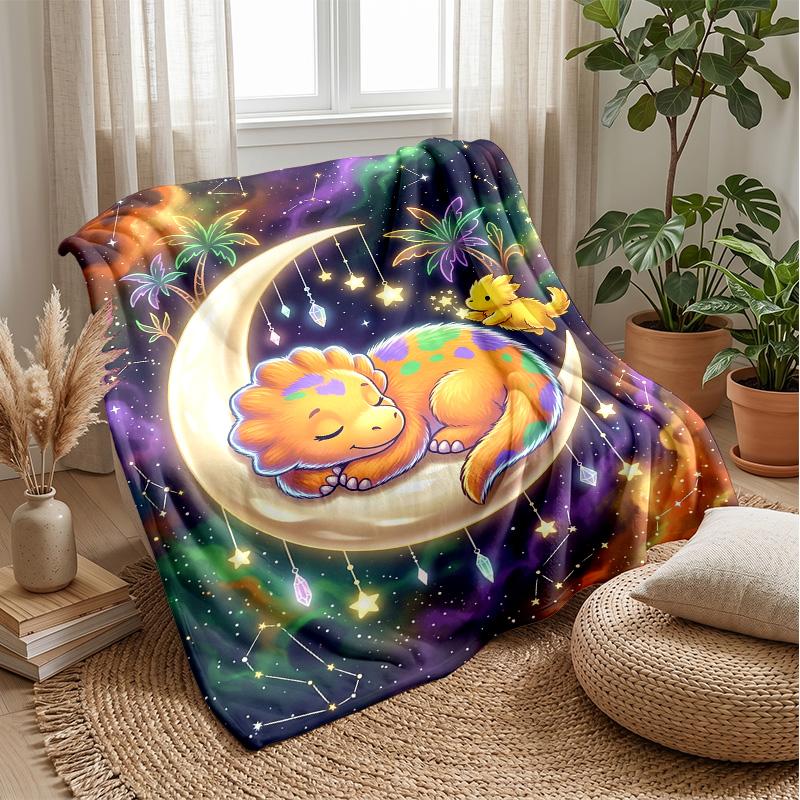 Dinosaur Dreams in Space blanket Personalized Name Flannel Blanket Soft Cozy Plush Throw for Sofa Bed Lightweight Home Decor