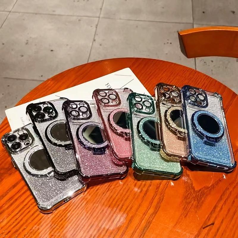 Shockproof Glitter Mirror Ring Holder Phone Case For Samsung Galaxy M32 M22 M12 M11 M02 M02S M04 M05 M56 5G F04 F05 Soft Cover
