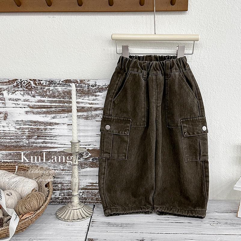 

Children s Fleece-lined Cargo Pants - Autumn 2025 Korean Style, 3D Pockets, Loose Fit, Small to Medium Sizes. 130 cm зелёный/кофейный