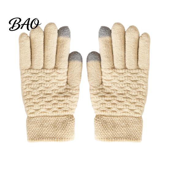 Soft Acrylic Winter Accessories 1 Pair Warm Fleece Lined Gloves for Women Men, Cold Thickened Plush Thermal Mittens Weather Gloves, Knit Touchscreen