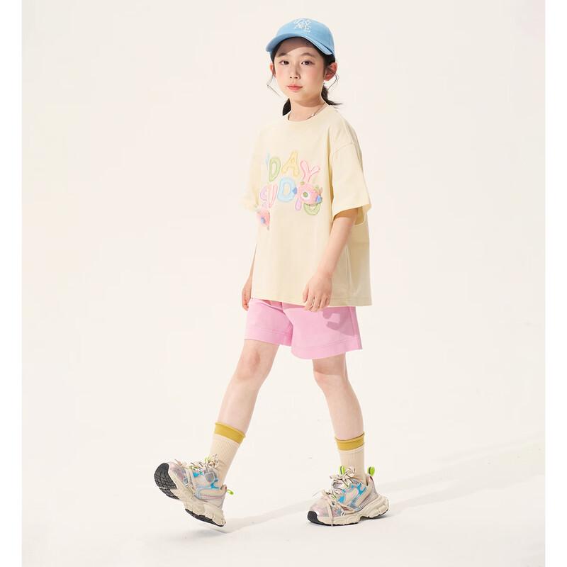 Girl's 100% Cotton Short Sleeve Jelly Letter Print T-Shirt
