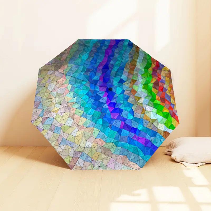 1PC Geometric PatternsColorful Mosaic Pattern Small Travel Automatic Folding Umbrella, Compact Windproof Umbrella, Automatic Open/Close ,Gift-091532