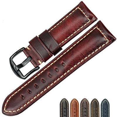 18 20 22 24 26mm Vintage Lederen Horlogeband- Hoge Kwaliteit Dubbellaags Koeienhuid Universele Horlogeband voor Panerai Seiko Ghost Smartwatch Band