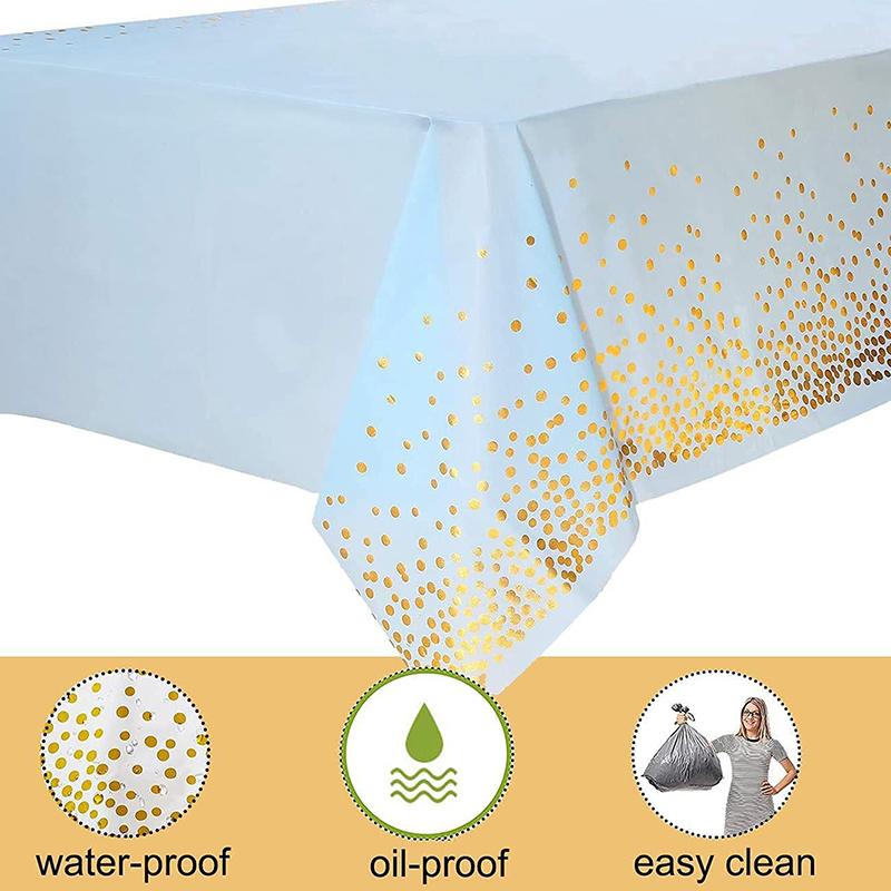 137X274Cm Rectangle Disposable Bronzing Gold Dot Waterproof Party Tablecloth For Birthday Restaurant Wedding Decoration