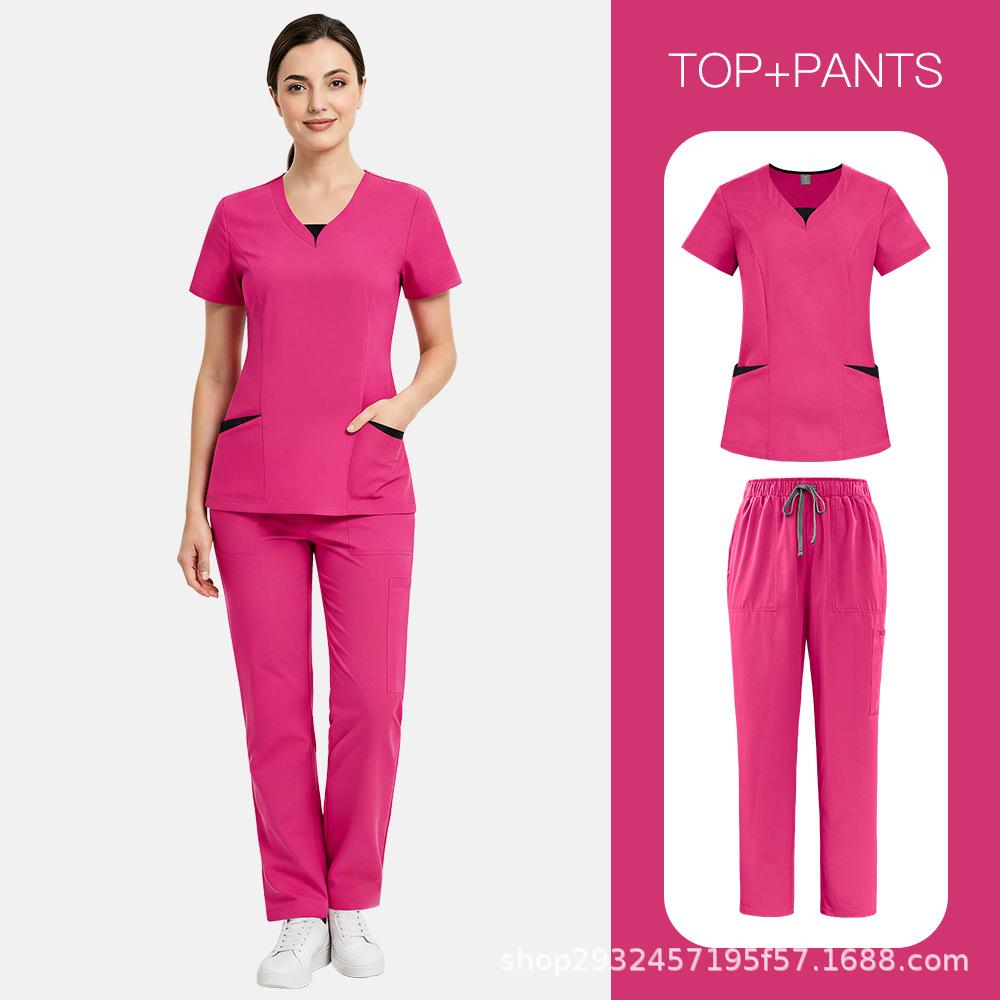Clinical Workwear Medical Nurse Uniform Scrubs Top Short Sleeve Doctor Clothes Solid Color Medical Scrub Blouse Vneck Workwear