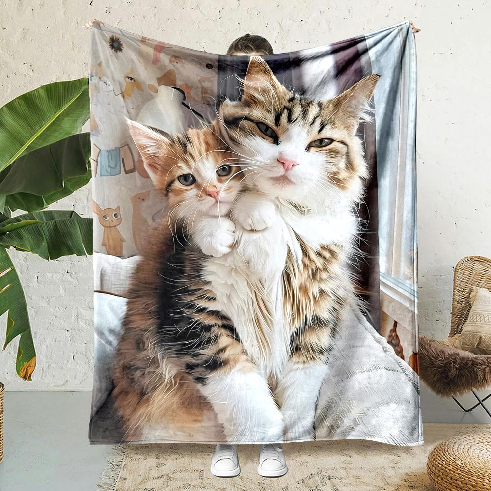 

Tiger-spotted cat and suit cat pattern Flannel printed blanket suitable for all seasons for living room office sofa and travel 75x90cm