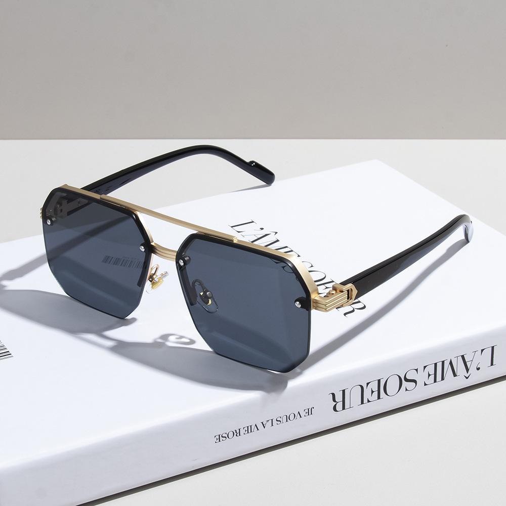 New classic metal square half-frame men's sunglasses fashion trend driving UV protection sunglasses
