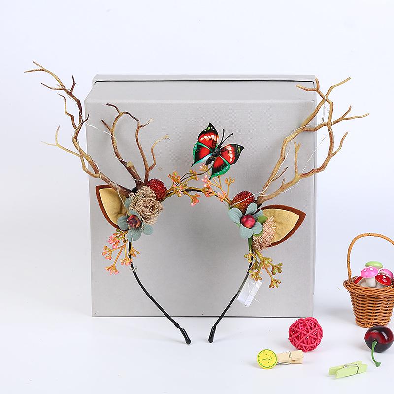 Diadema Exagerada Estilo Mori con Flores y Astas para Niños, para Fotos y Actuaciones