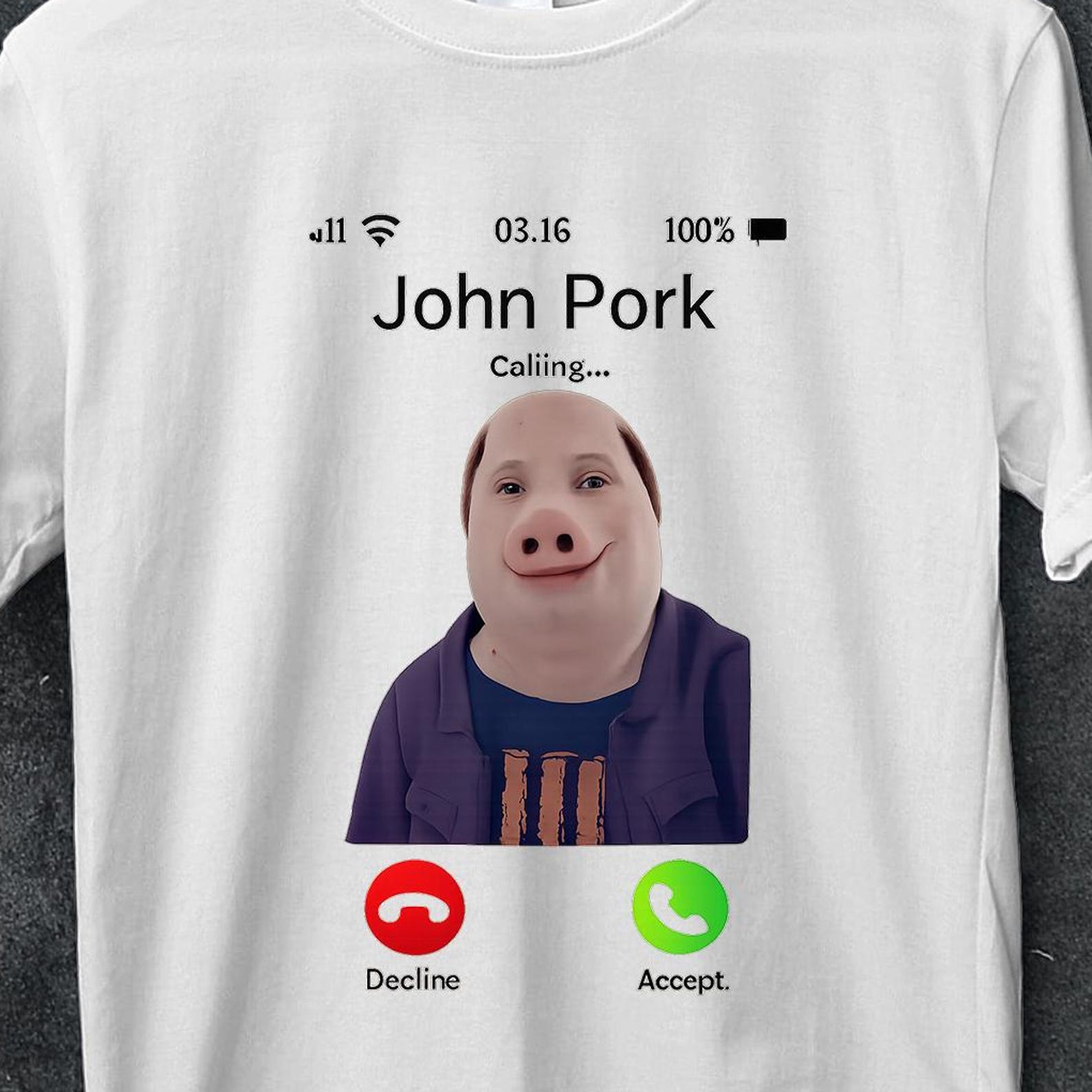 John Pork Is Calling, Funny Pig parody tee, Dih Memes Shirt, Italian Brainrot Meme, Viral Meme Gift for Teens & Adults, John Pork Meme Shirt M