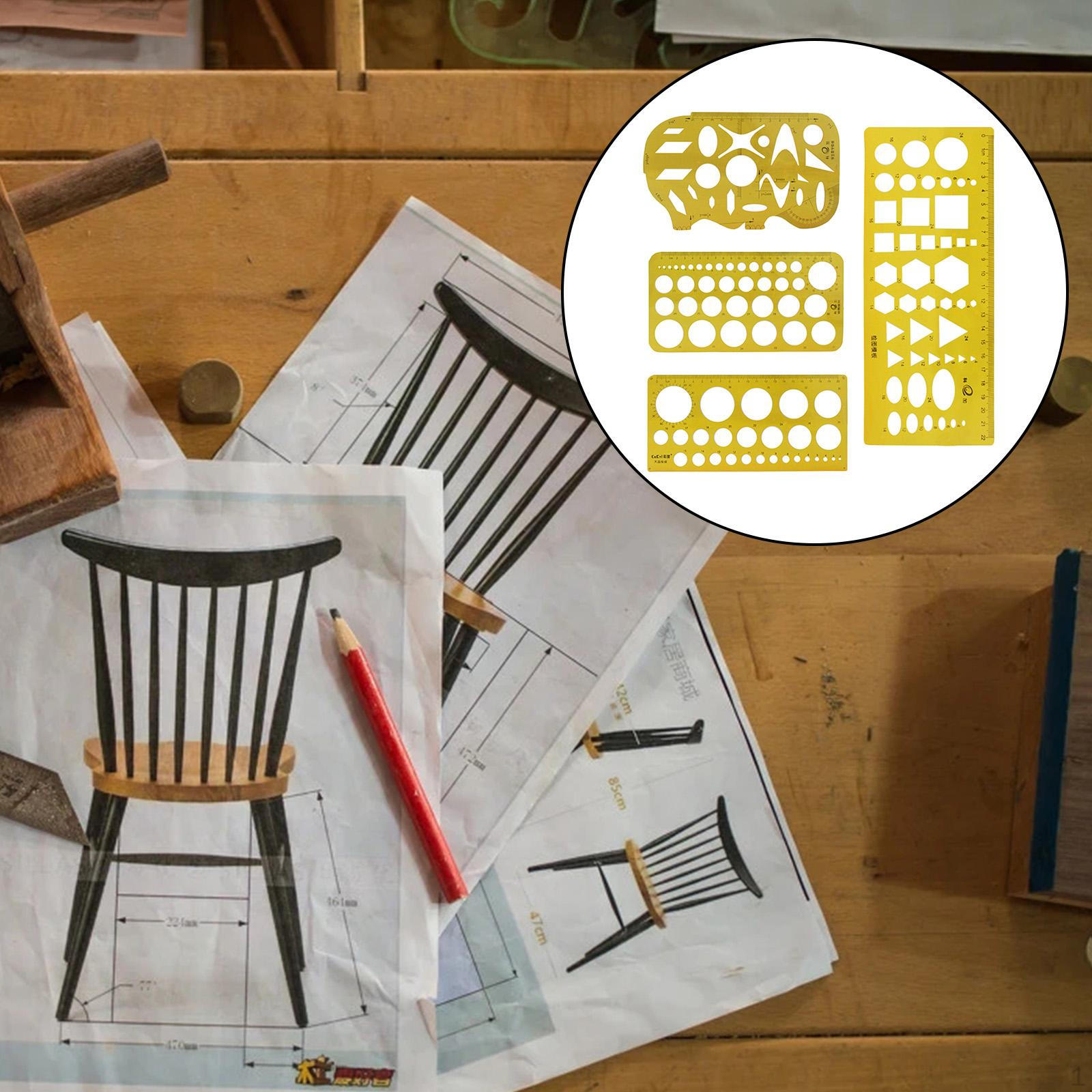 Шаблоны для геометрических чертежей, Профессиональные линейки для студентов, Прозрачные, Желтые, Измерительные 4Pcs 2